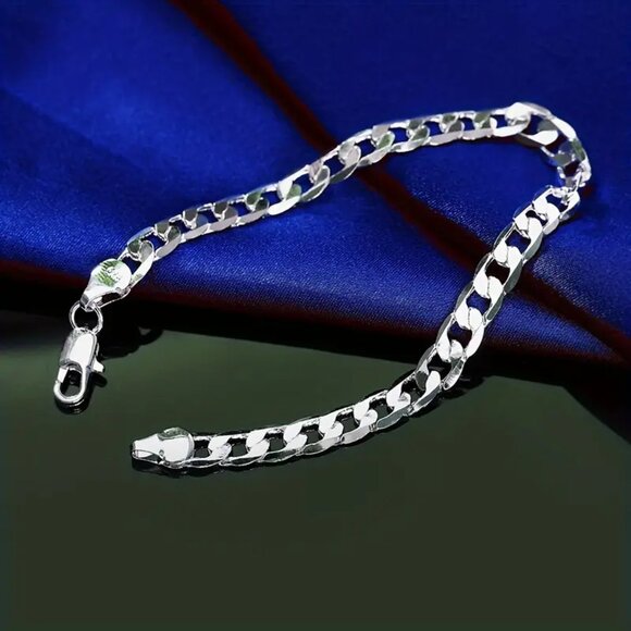 NWT 925 Sterling Silver 4mm Link Chain Bracelet 20cm/8in - Picture 2 of 2